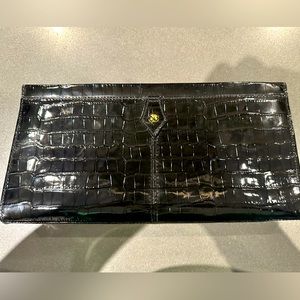 Vintage St. John Black crocodile patent leather clutch or purse.